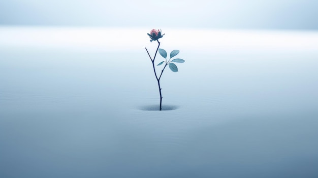 Photo une fleur isolée sur la neige un paysage surréaliste en 3d avec des illustrations romantiques sombres