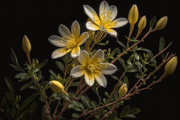 Une fleur de jasmin d'hiver Jasminum nudiflorum