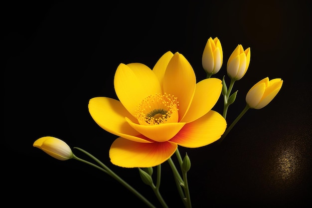 Une fleur jaune avec un centre rouge