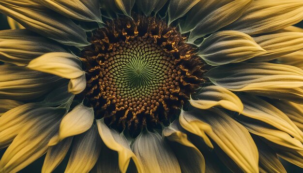 une fleur jaune avec un centre vert qui dit tournesol