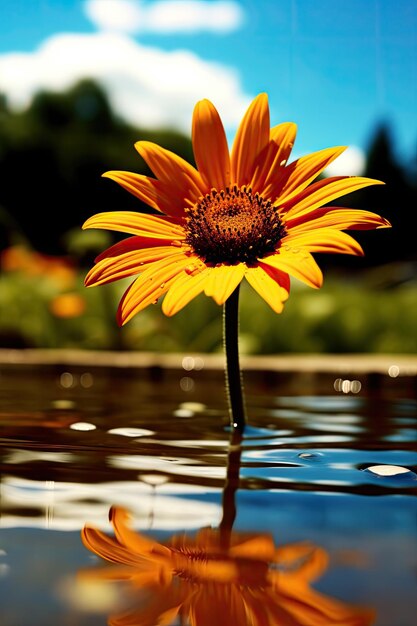 Une fleur jaune dans l'eau