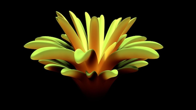 Fleur jaune sur fond noir abstraction 3drendering