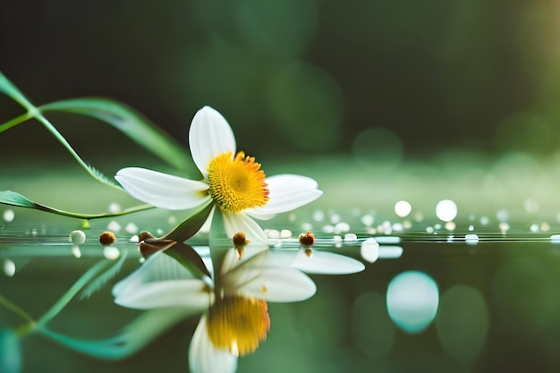 Une fleur jaune avec des gouttes d'eau en arrière-plan