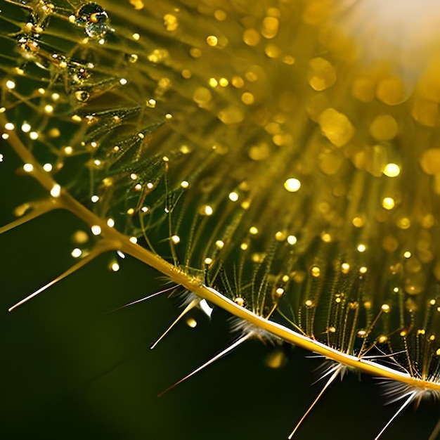 Une fleur jaune avec des gouttes de rosée dessus.