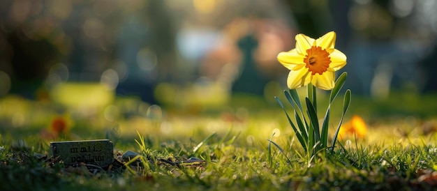 La fleur jaune de la jonquille sur un champ vert