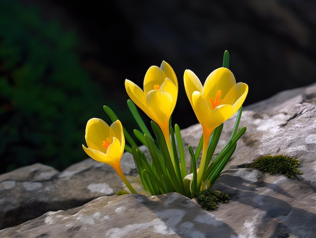 Une fleur jaune avec le mot printemps dessus