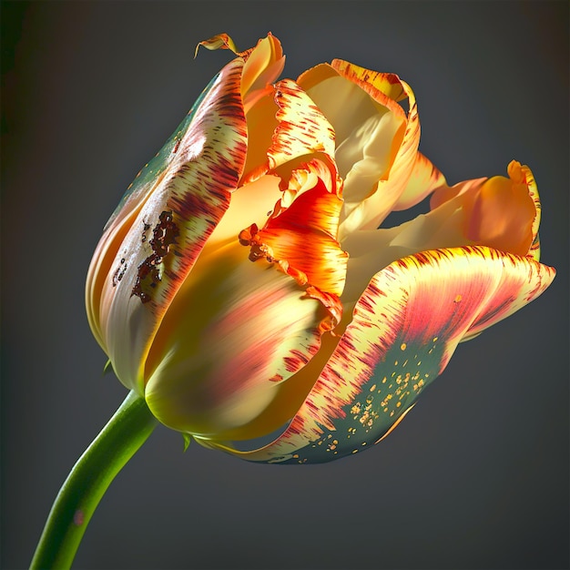 Une fleur jaune et orange avec le mot tulipe dessus