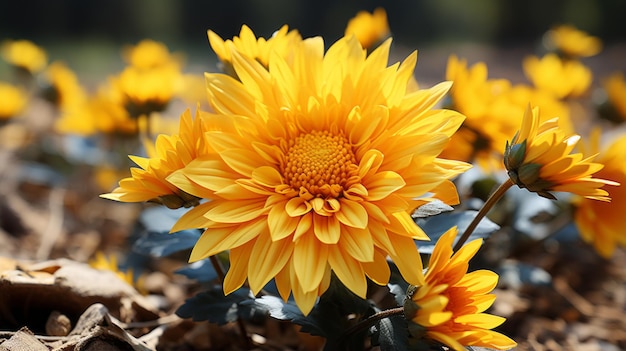 une fleur jaune qui fleurit au milieu d'un champ