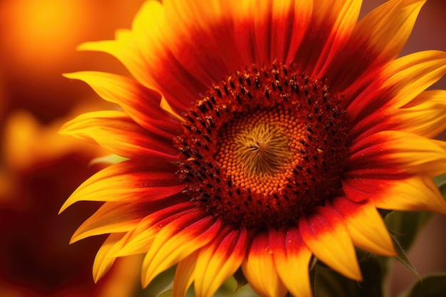 Une fleur jaune et rouge avec un centre jaune et un centre rouge.