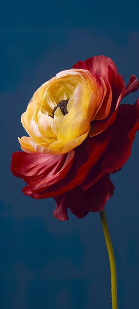 une fleur jaune et rouge avec une tache noire dessus