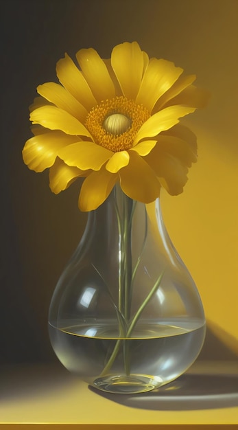 Fleur Jaune solitaire dans un vase en verre rond vase à soliflore avec des tournesols frais et des fleurs