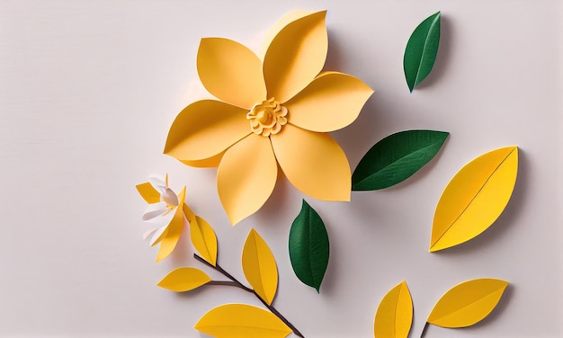 Fleur de jessamine jaune fabriquée à partir de papier Artisanat d'intelligence artificielle générative