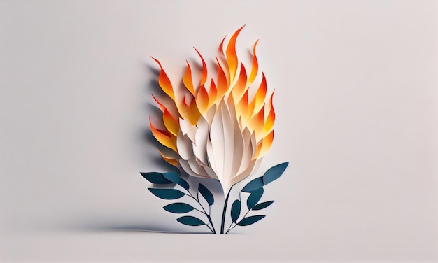 Fleur de Katy enflammée en papier craft Generative AI