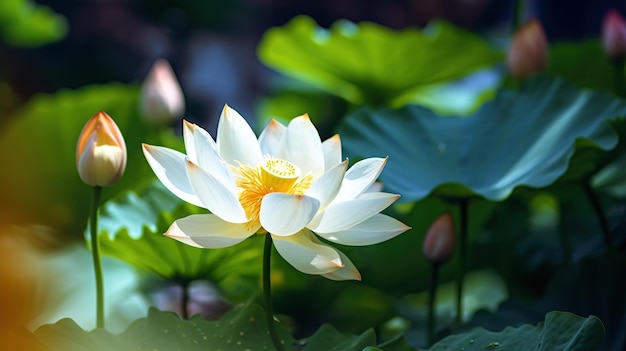 Une fleur de lotus blanche dans le jardin