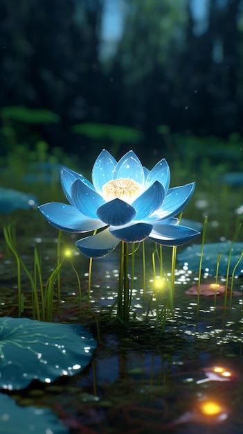 Une fleur de lotus bleu dans l'eau