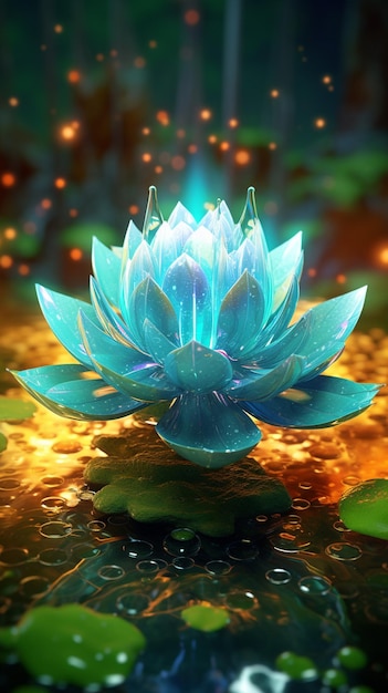 Une fleur de lotus bleu avec une feuille au centre.