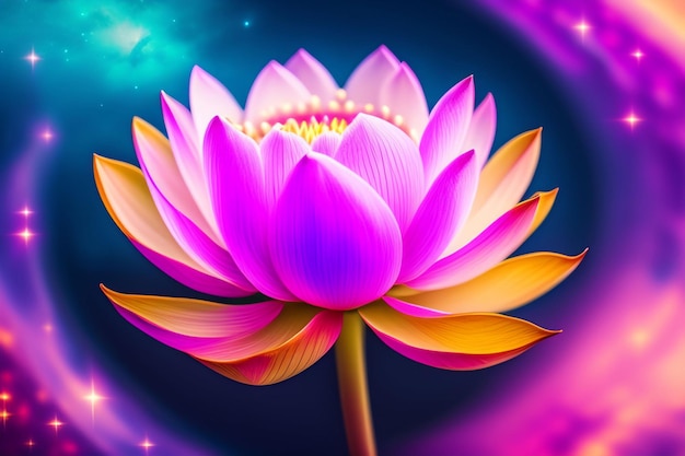 Une fleur de lotus colorée avec un fond bleu