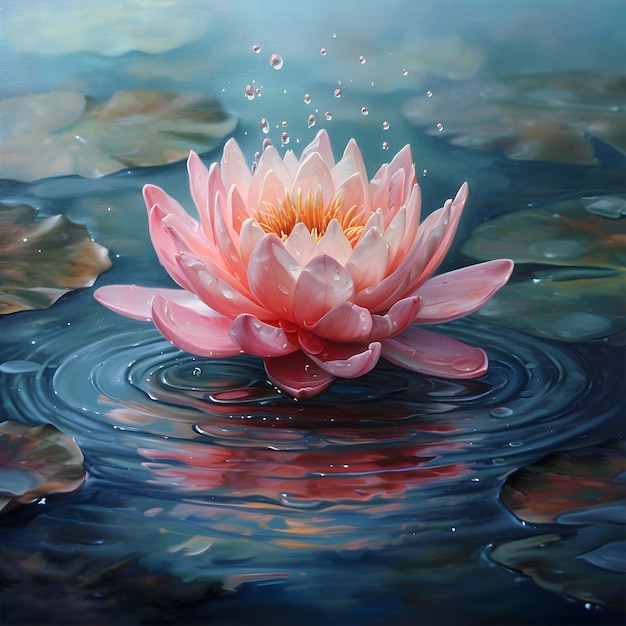 Une fleur de lotus avec des feuilles roses sur l'eau