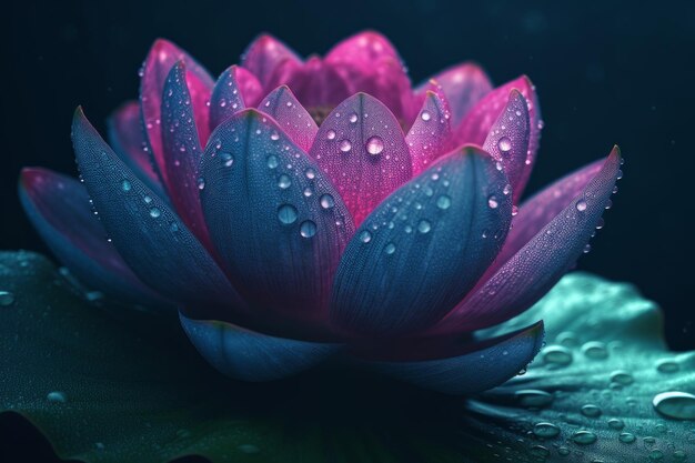 Une fleur de lotus avec des gouttelettes d'eau dessus