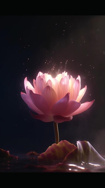 Une fleur de lotus avec la lumière qui brille dessus