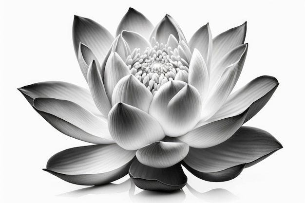 Fleur de lotus en noir et blanc isolée sur un chemin de détourage de fond blanc contenant le fichier