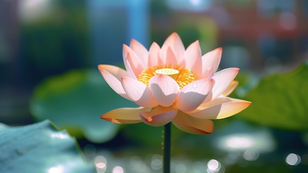 Une fleur de lotus rose avec un centre jaune