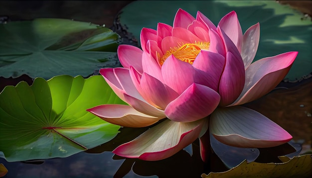 Fleur de lotus rose dans le bassin Dans le jardin avec la technologie Generative AI