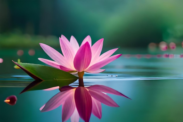 fleur de lotus rose dans l'eau avec un fond vert