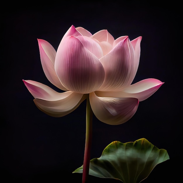 Une fleur de lotus rose est représentée sur un fond noir.