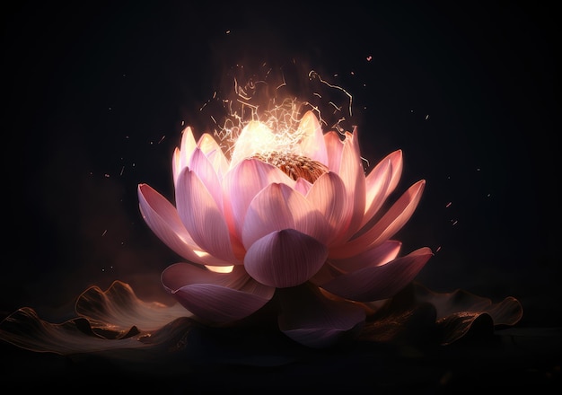 Une fleur de lotus rose avec une flamme au milieu