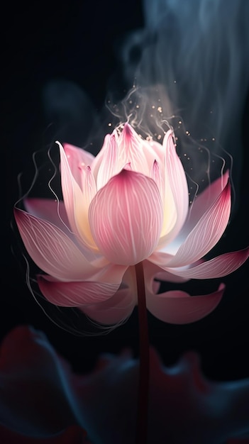 Une fleur de lotus rose avec de la fumée qui en sort