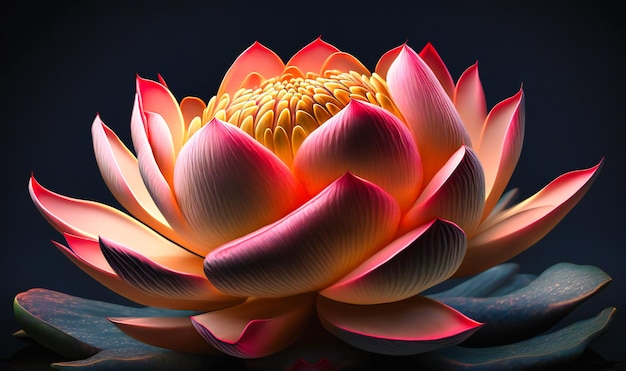 Une fleur de lotus rose ses couches de pétales délicats créant un superbe affichage sur un fond noir