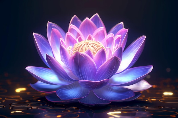 Fleur de lotus violette brillante bougie magique aquatique générer Ai