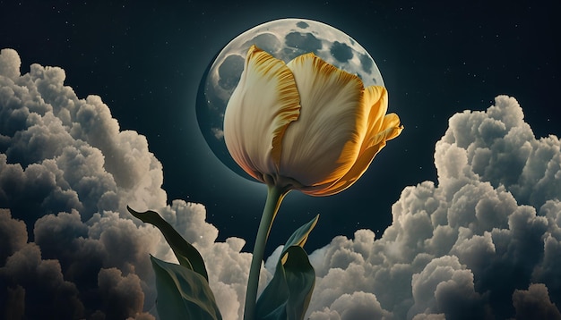 Une fleur avec la lune dessus