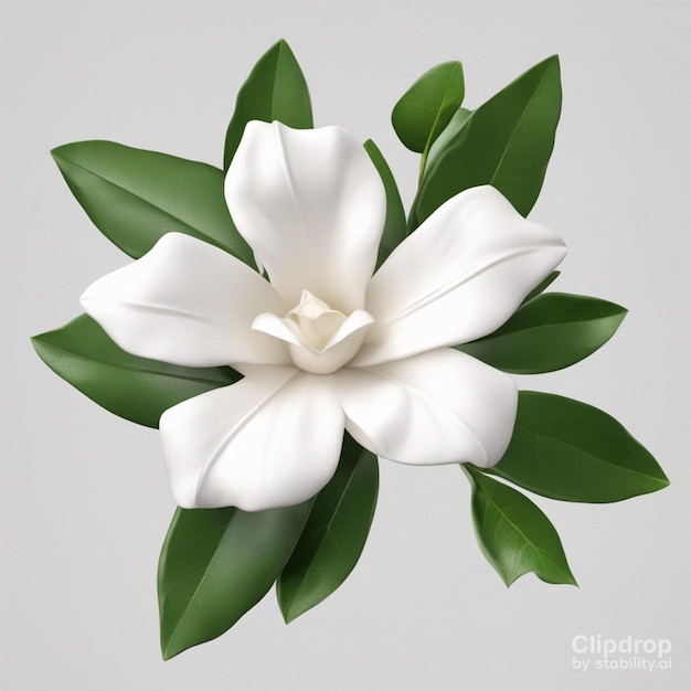 Une fleur de magnolia blanc avec des feuilles vertes isolées