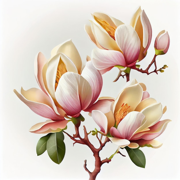 Photo fleur de magnolia isolé vintage peinture blanc magnolia dessin imitation luxueux printemps fleur abstraite générative ai illustration