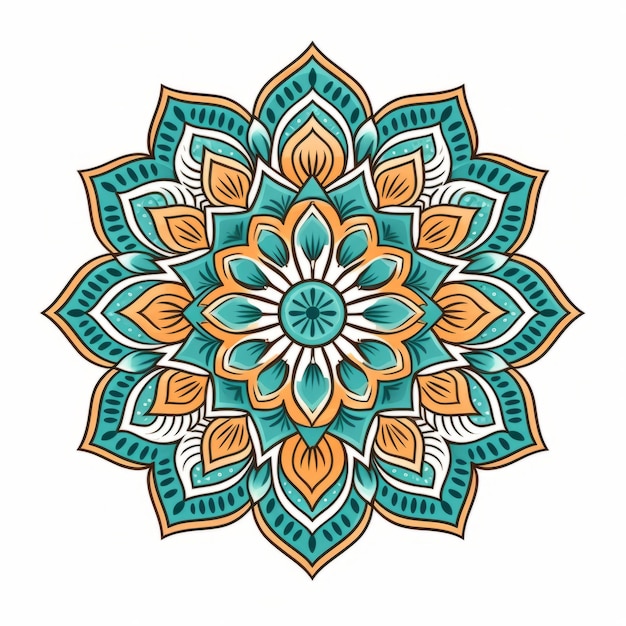 Fleur de mandala colorée sur fond blanc dessin traditionnel vietnamien