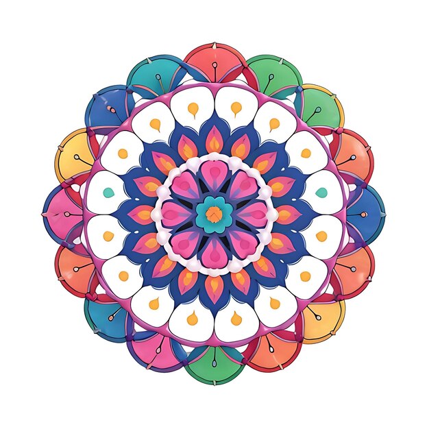 Photo fleur de mandala à motif vif couleur abstraite avec fond blanc génératif ai