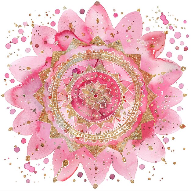 Une fleur de mandala rose avec des accents dorés La fleur est le centre de l'image