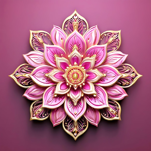 Une fleur de mandala rose avec des accents dorés