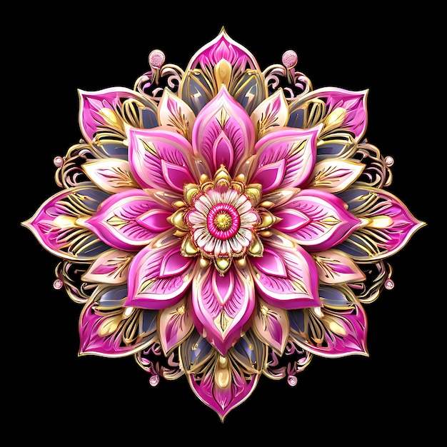 Une fleur de mandala rose avec des accents dorés