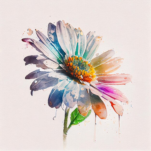 Fleur de marguerite aquarelle abstraite double exposition Illustration numérique