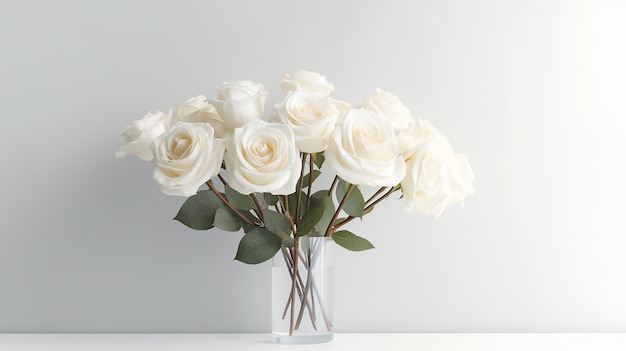 Fleur de mariage de roses blanches minimaliste AI générative