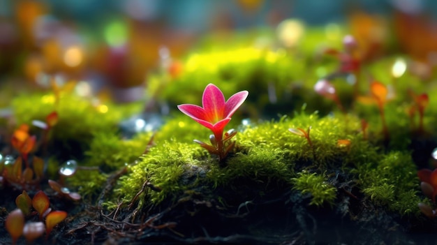 Une fleur en mousse avec un fond vert