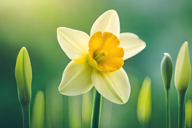 Une fleur de narcisse est vue dans un jardin réaliste