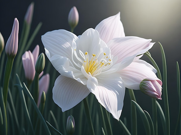 fleur de narcissus rose blanc délicat fleurissant dans la clairière de printemps créée avec la génération Ai