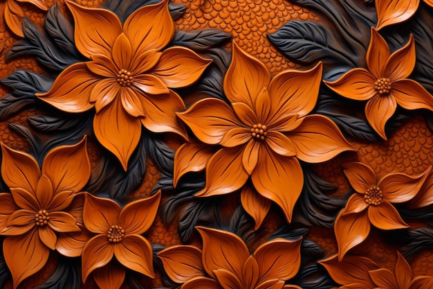 Fleur noire orange ornée d'art blanc Générer AI