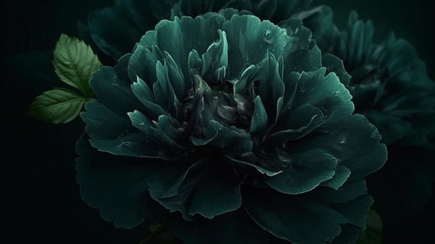 Fleur noire et verte sur fond sombre ai générative