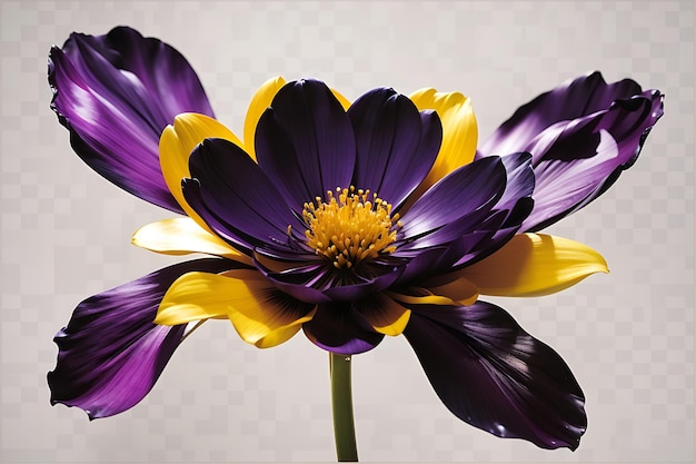 Une fleur noire et violette avec un centre jaune sur un fond transparent png clipart