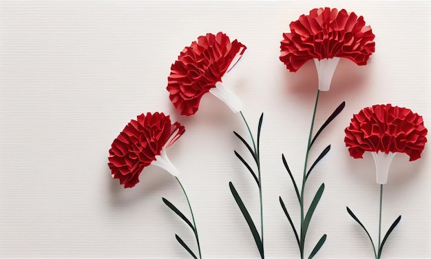 Fleur d'oeillet rouge en papier craft Generative AI